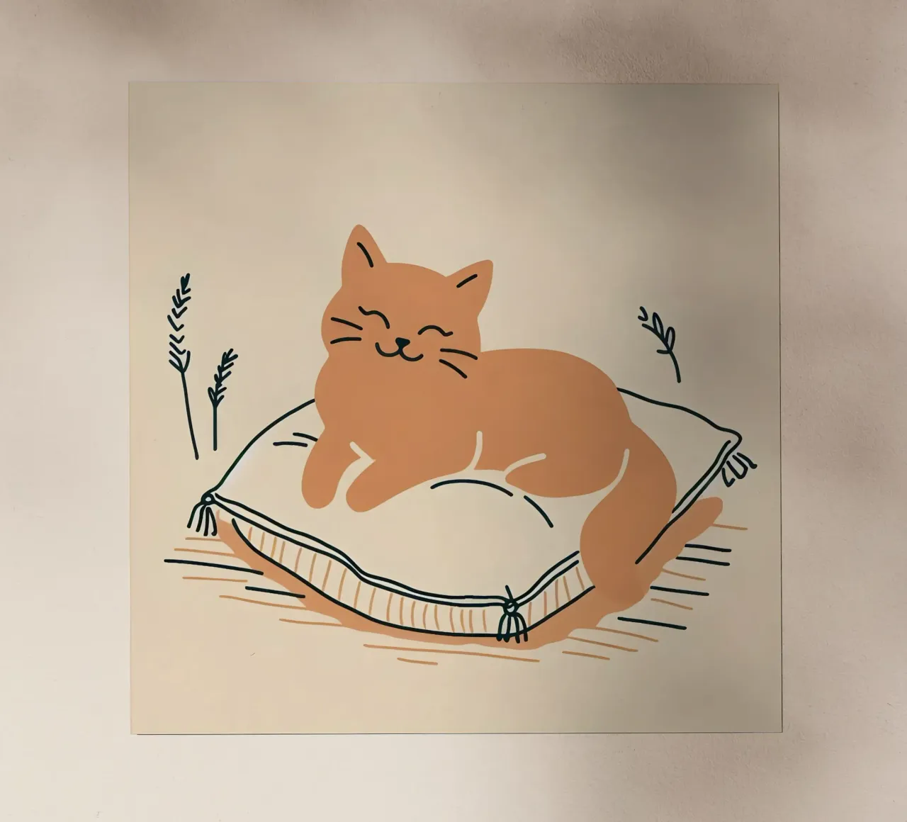 Gatto felice su cuscino - Stile Boho pellicola backlit da KANESYAARTS