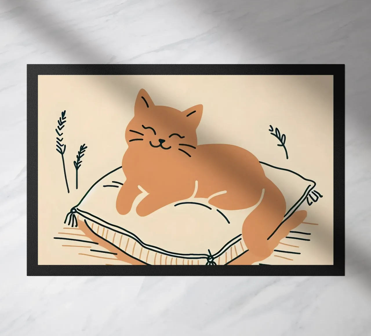 Gatto felice su cuscino - Stile Boho zerbino da KANESYAARTS
