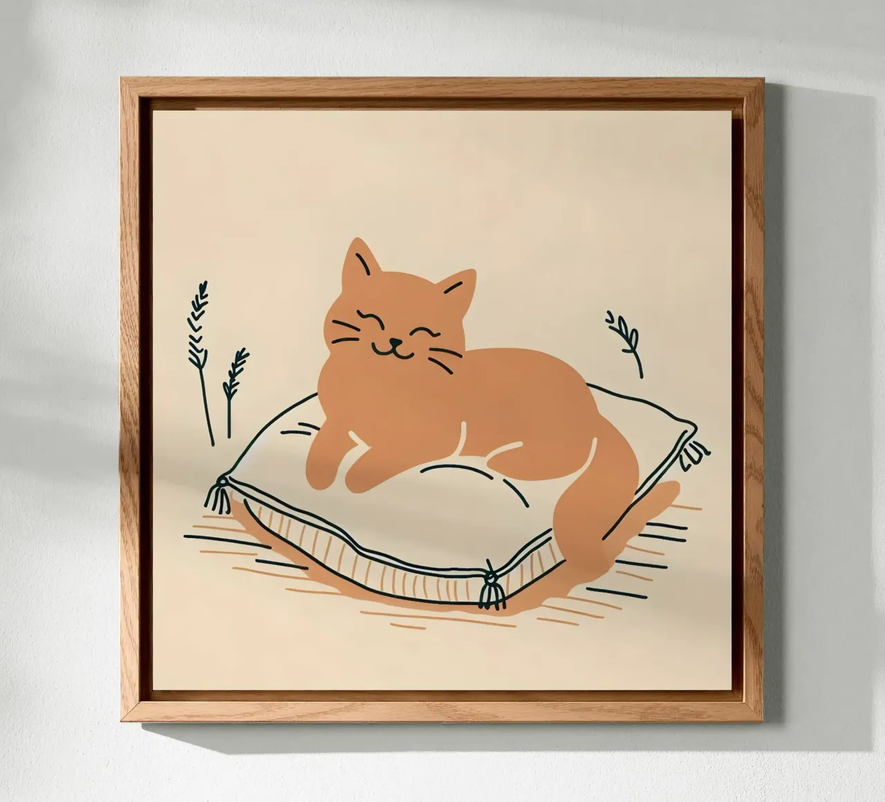 Gatto felice su cuscino - Stile Boho alluminio dibond da KANESYAARTS