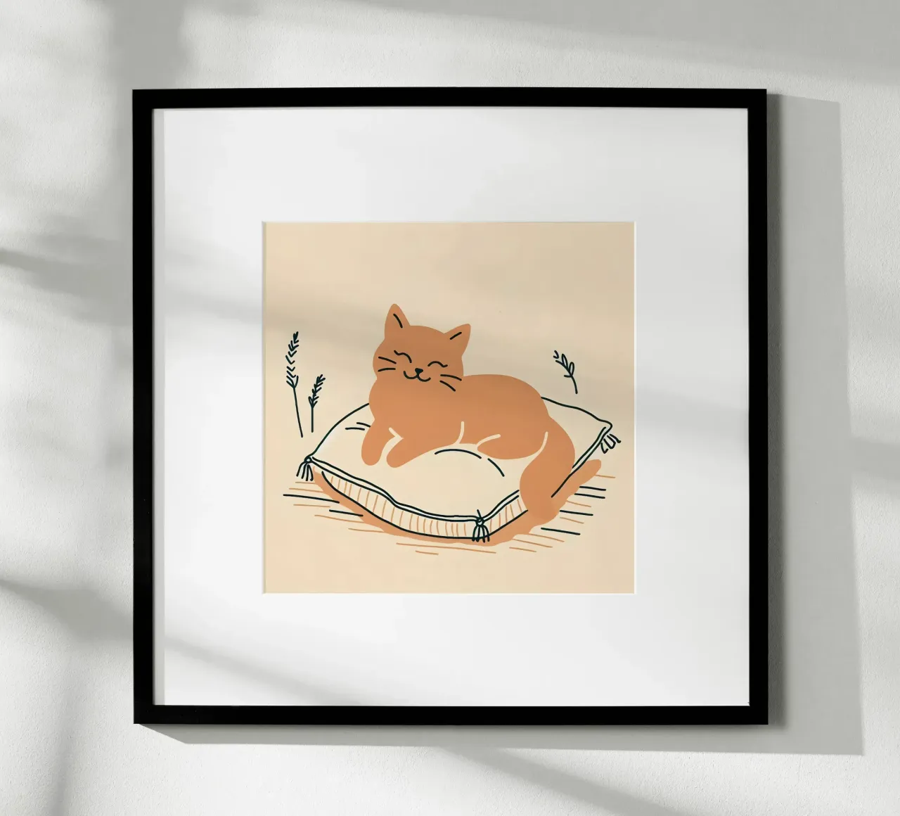 Gatto felice su cuscino - Stile Boho carta hahnemühle da KANESYAARTS