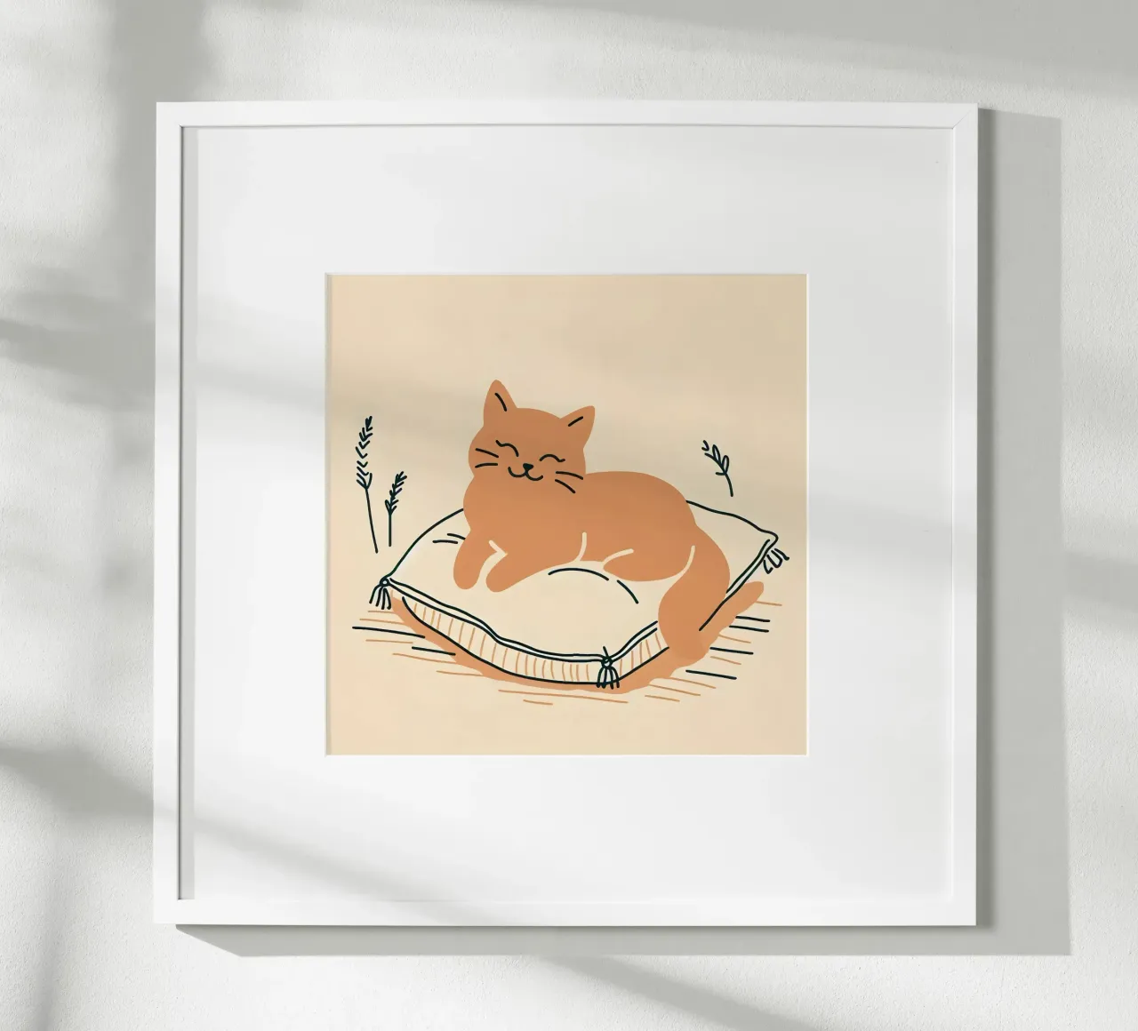 Gatto felice su cuscino - Stile Boho carta hahnemühle da KANESYAARTS