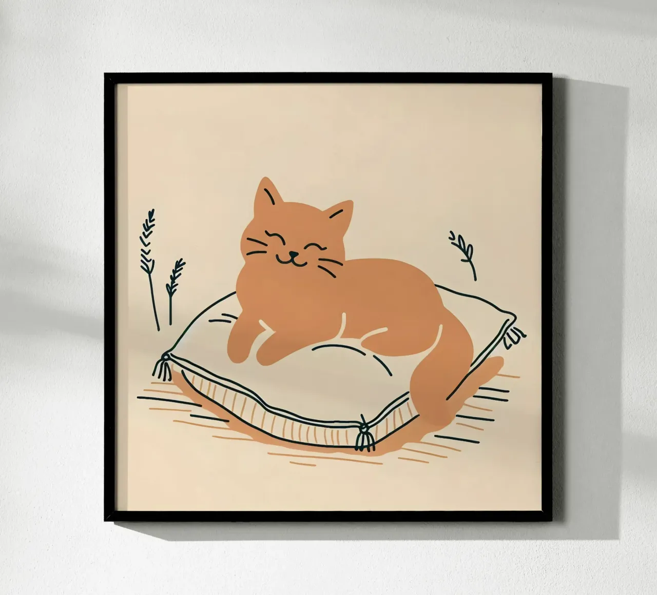 Gatto felice su cuscino - Stile Boho carta hahnemühle da KANESYAARTS