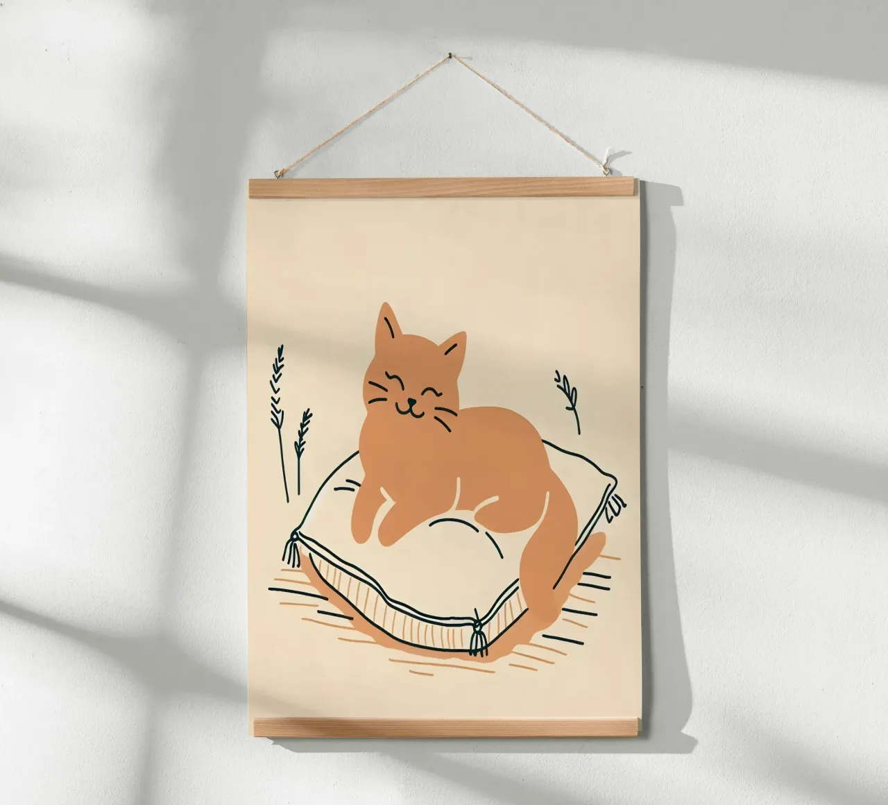 Gatto felice su cuscino - Stile Boho carta hahnemühle da KANESYAARTS