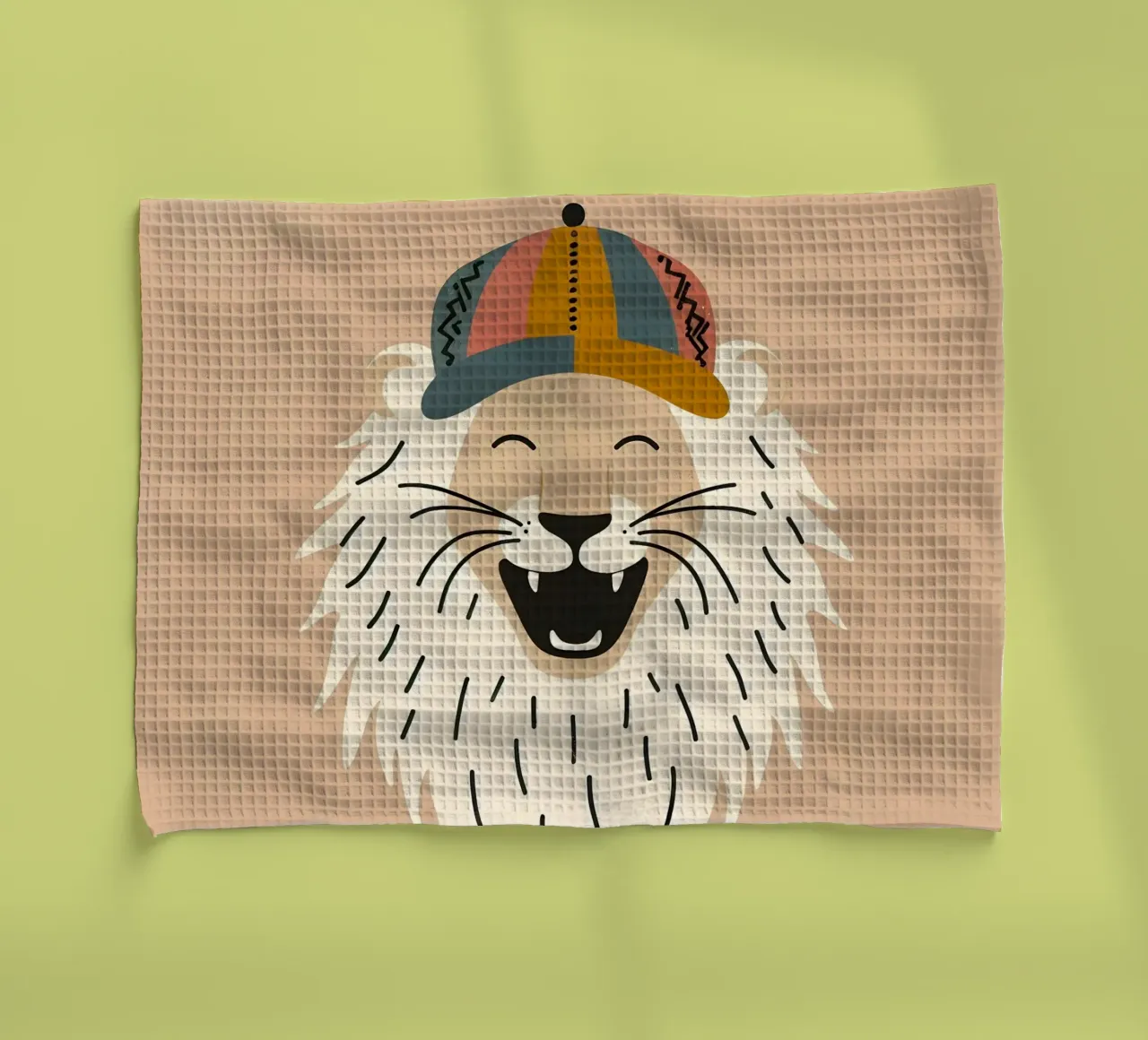 Leone boho felice con cappello canovaccio da cucina da KANESYAARTS