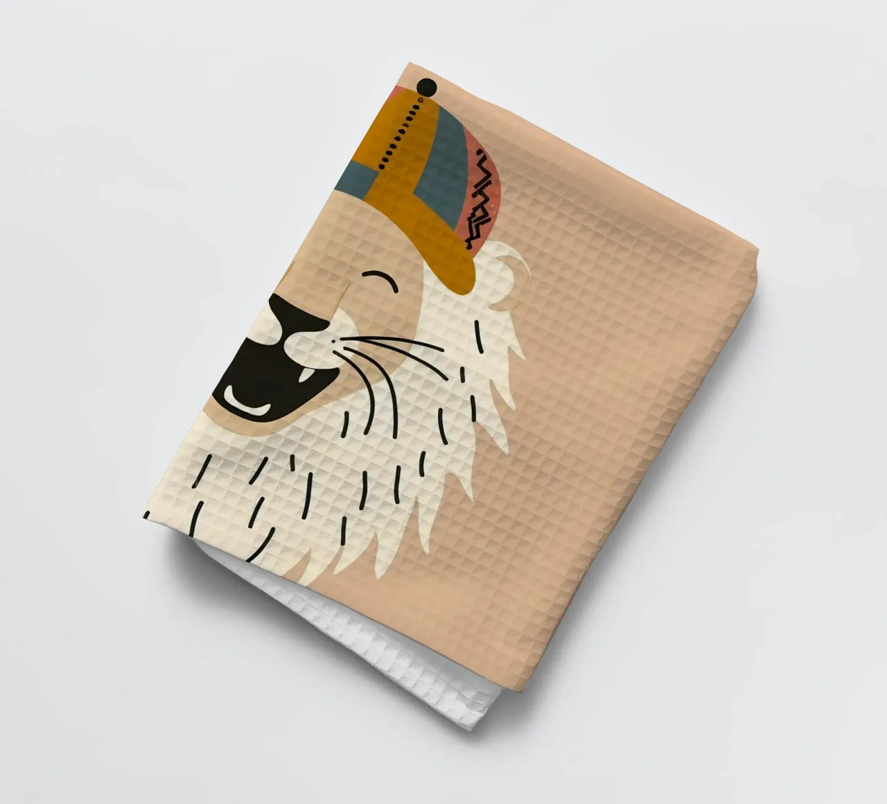 Leone boho felice con cappello canovaccio da cucina da KANESYAARTS