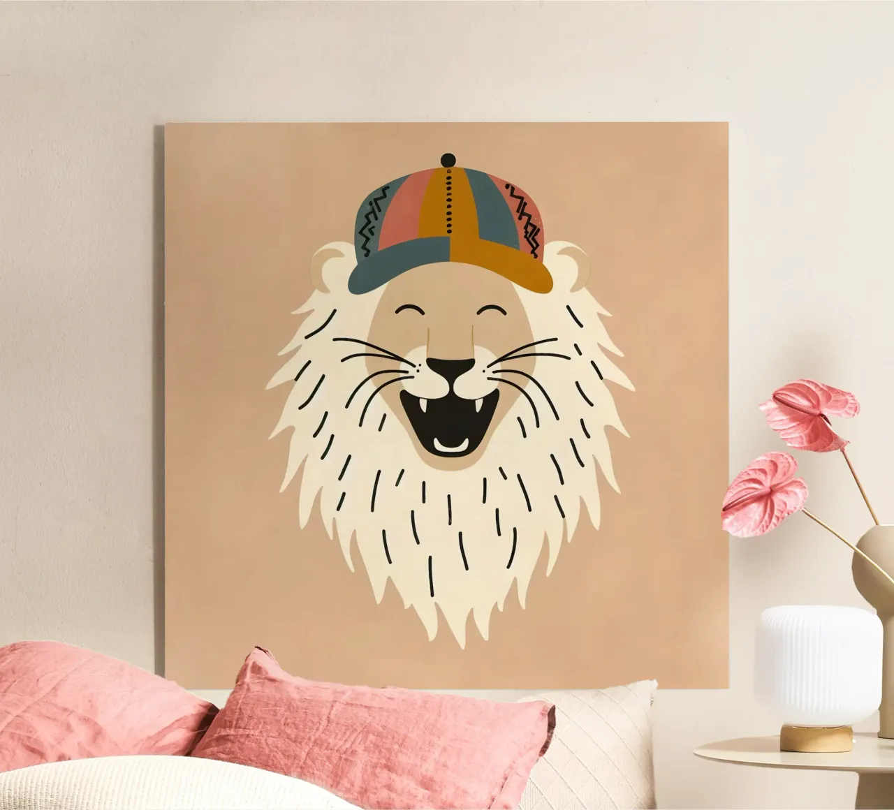 Leone boho felice con cappello plexiglass da KANESYAARTS