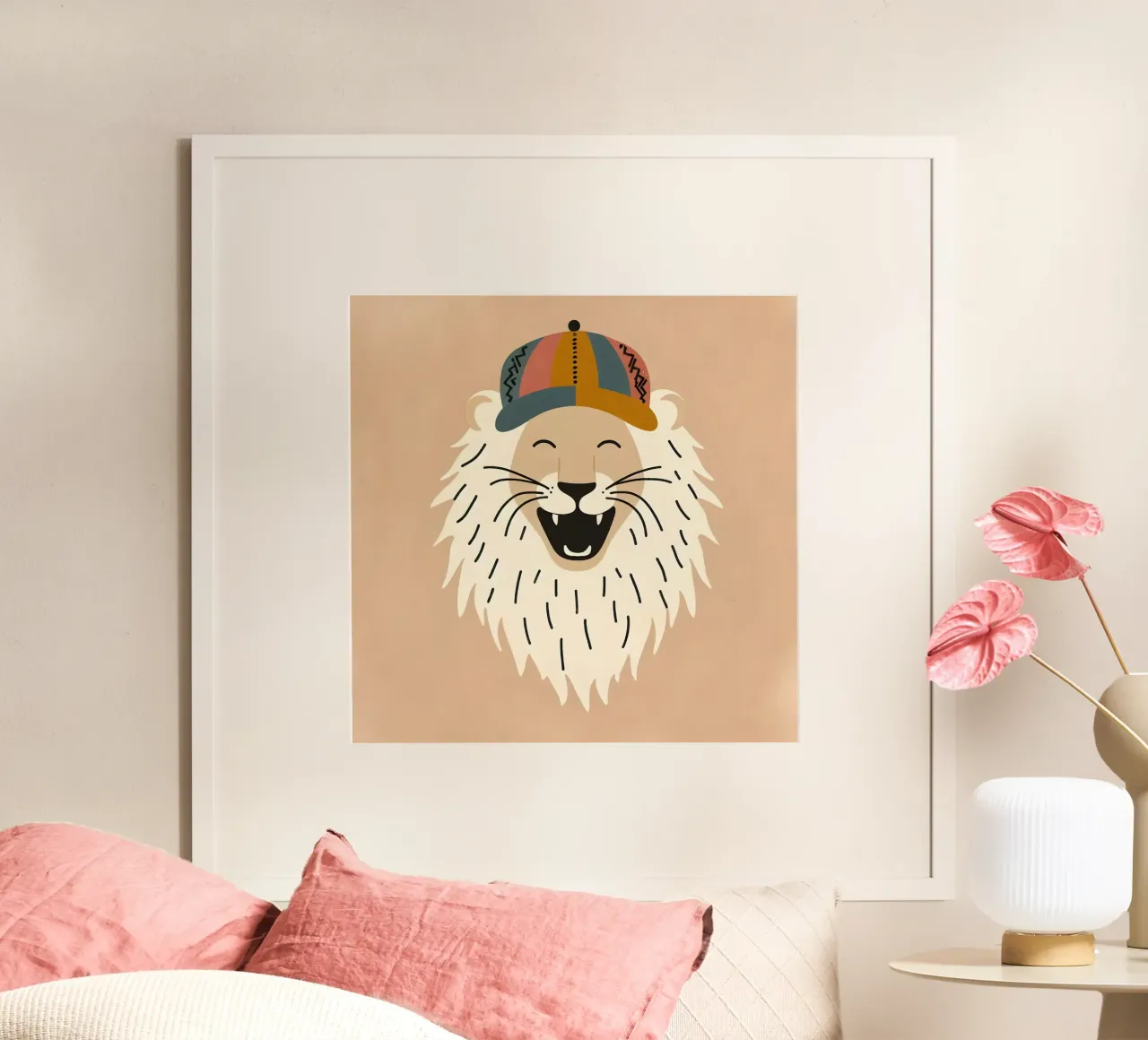 Leone boho felice con cappello carta hahnemühle da KANESYAARTS
