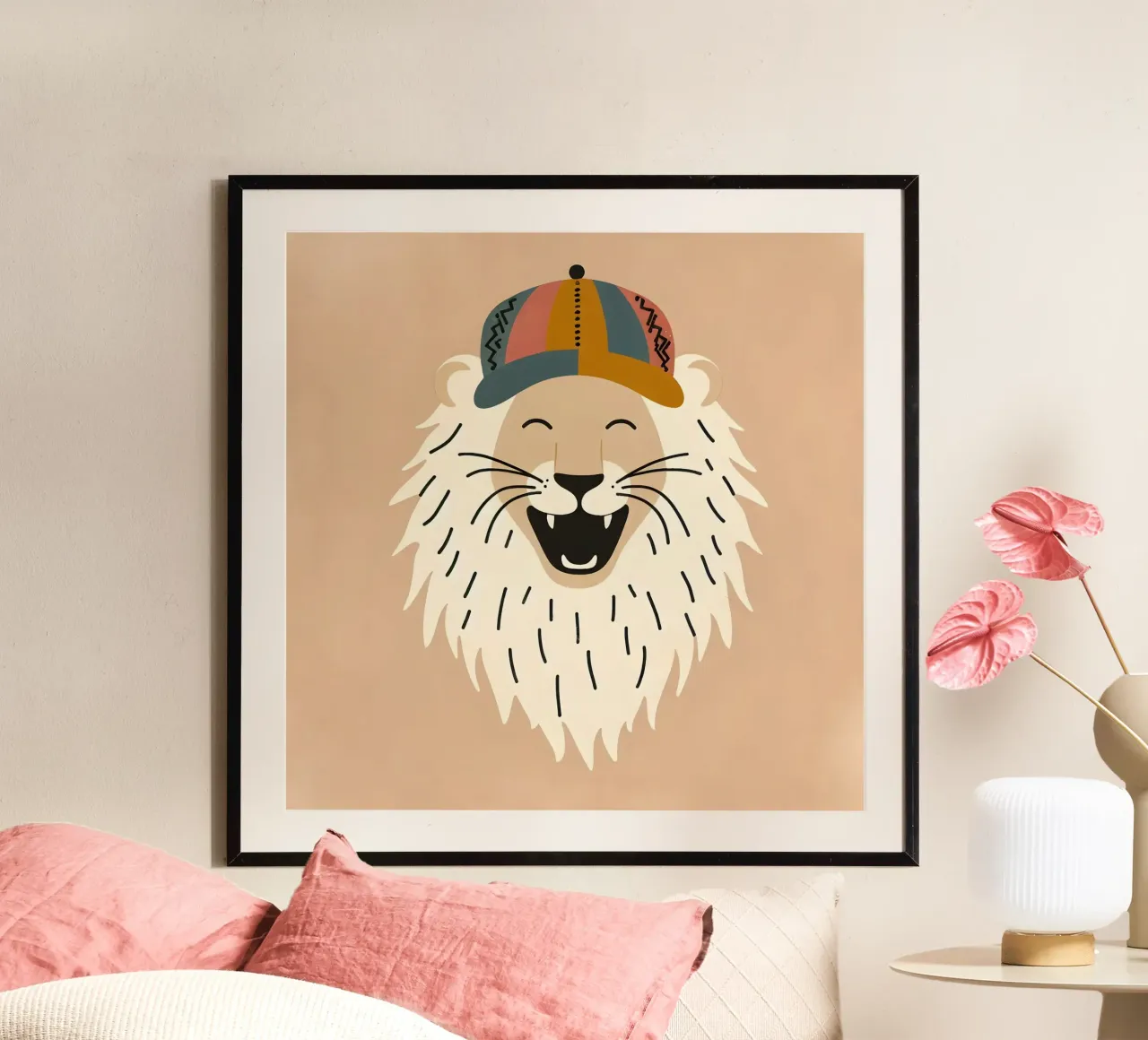 Leone boho felice con cappello carta hahnemühle da KANESYAARTS