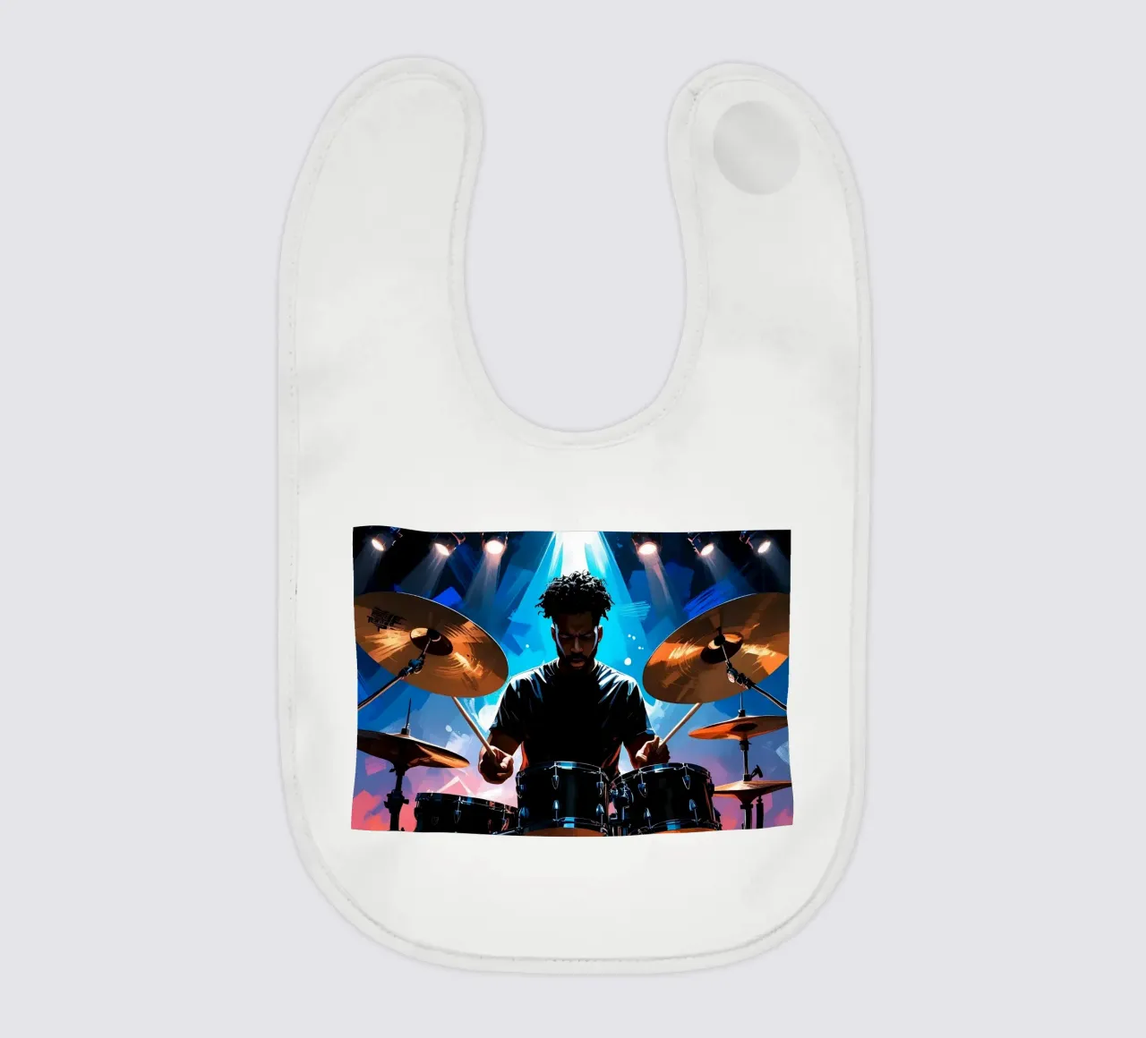 Drumming baby bib by Massimo Frascogna