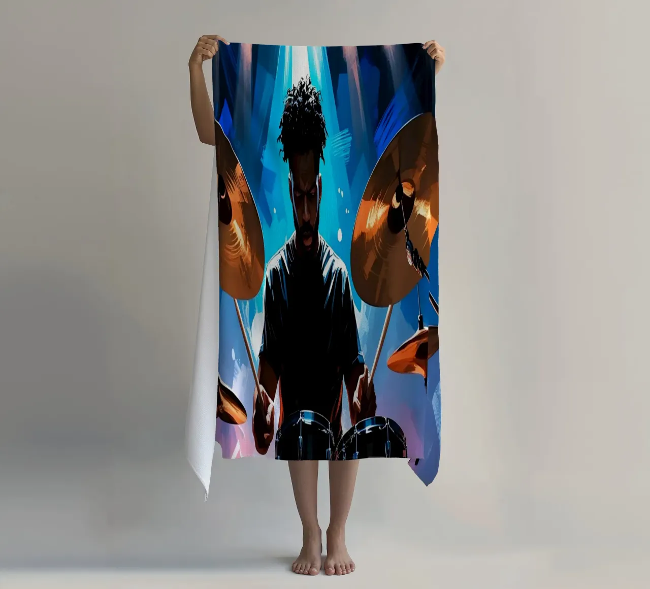 Drumming beach towel by Massimo Frascogna
