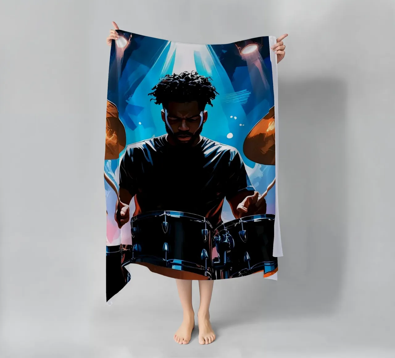 Drumming beach towel by Massimo Frascogna
