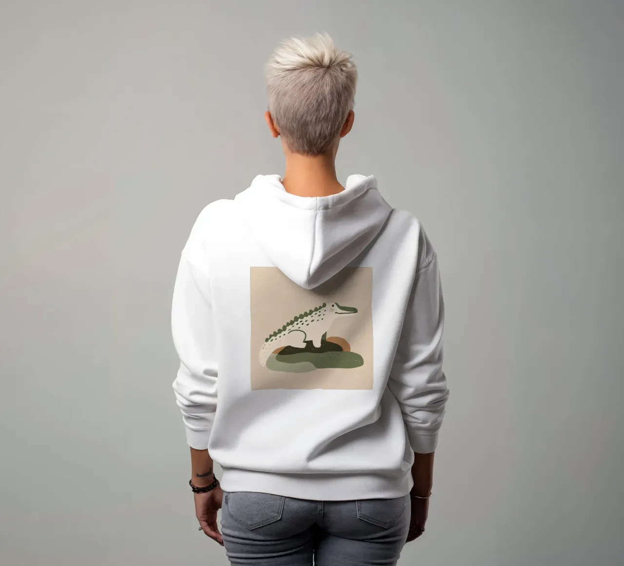 Cocodrilo tomando el sol en una roca, al estilo boho sudadera con capucha de KANESYAARTS