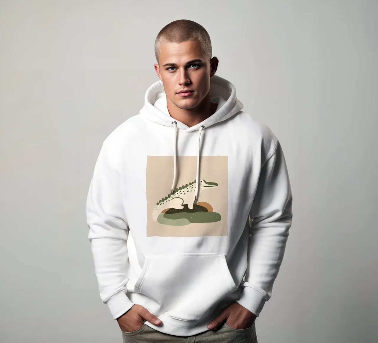 Cocodrilo tomando el sol en una roca, al estilo boho sudadera con capucha de KANESYAARTS