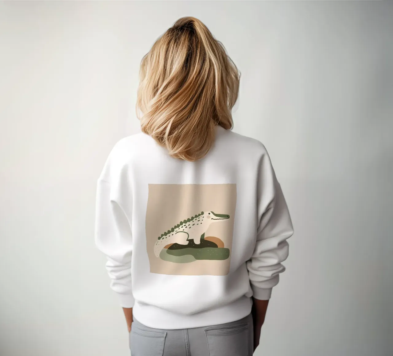 Cocodrilo tomando el sol en una roca, al estilo boho sudadera de KANESYAARTS