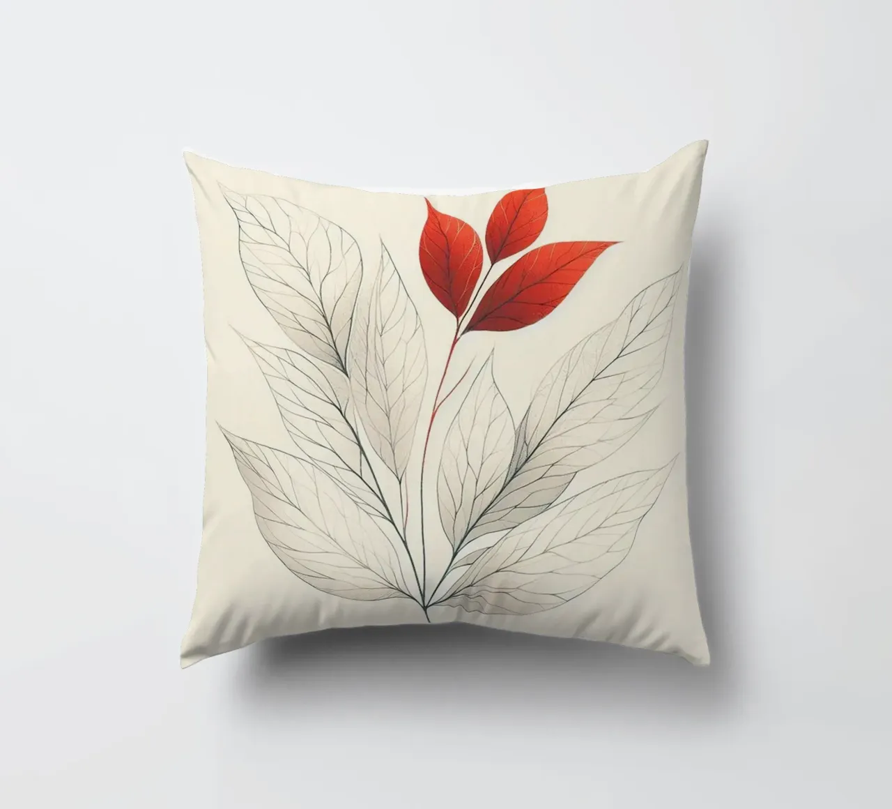 Foglie bianche e rosse cuscino da BenCoStyle