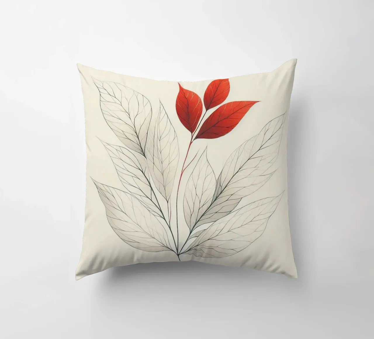 Foglie bianche e rosse cuscino da BenCoStyle