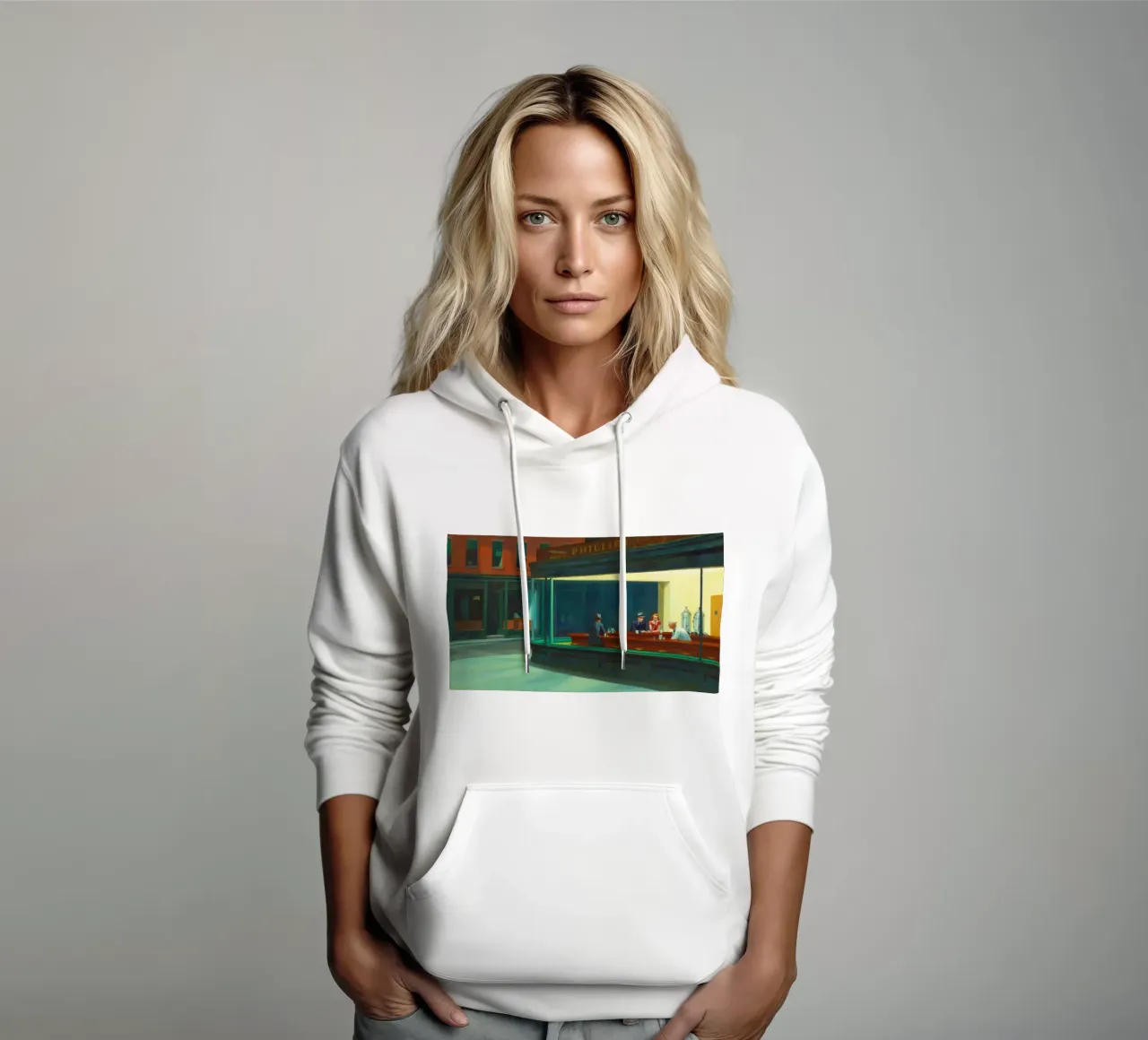 Edward Hopper Nighthawks felpa con cappuccio da Chérie Prints