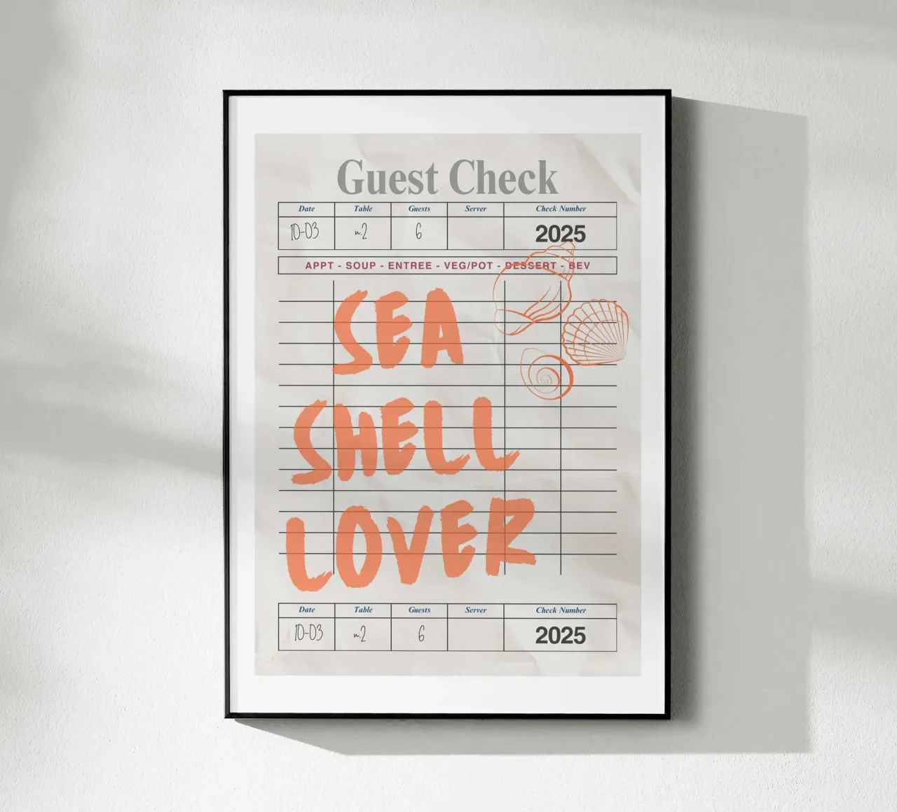 Seashell Lover Retro Guest Check Art metacrilato de dawnthesea