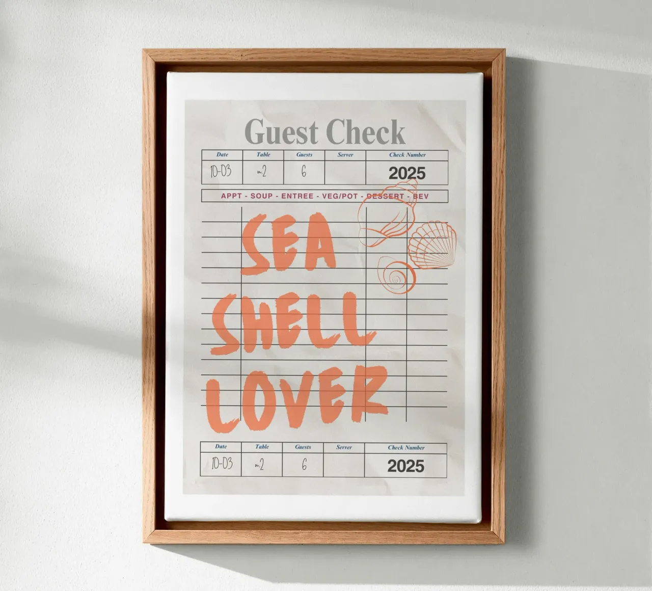 Seashell Lover Retro Guest Check Art canvas by dawnthesea