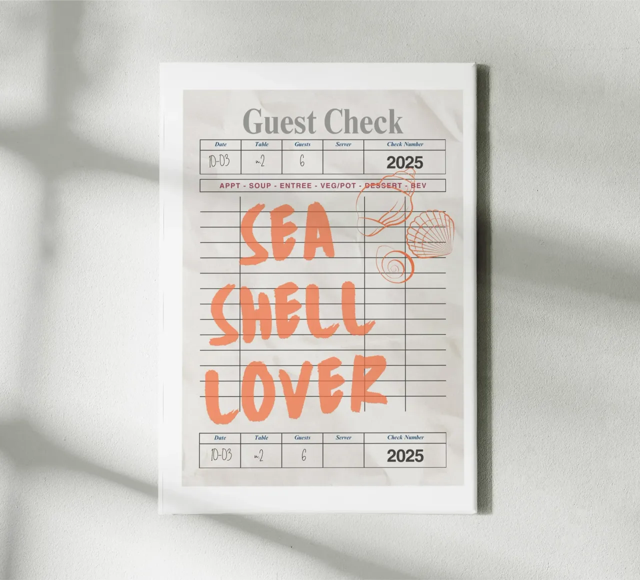 Seashell Lover Retro Guest Check Art canvas by dawnthesea