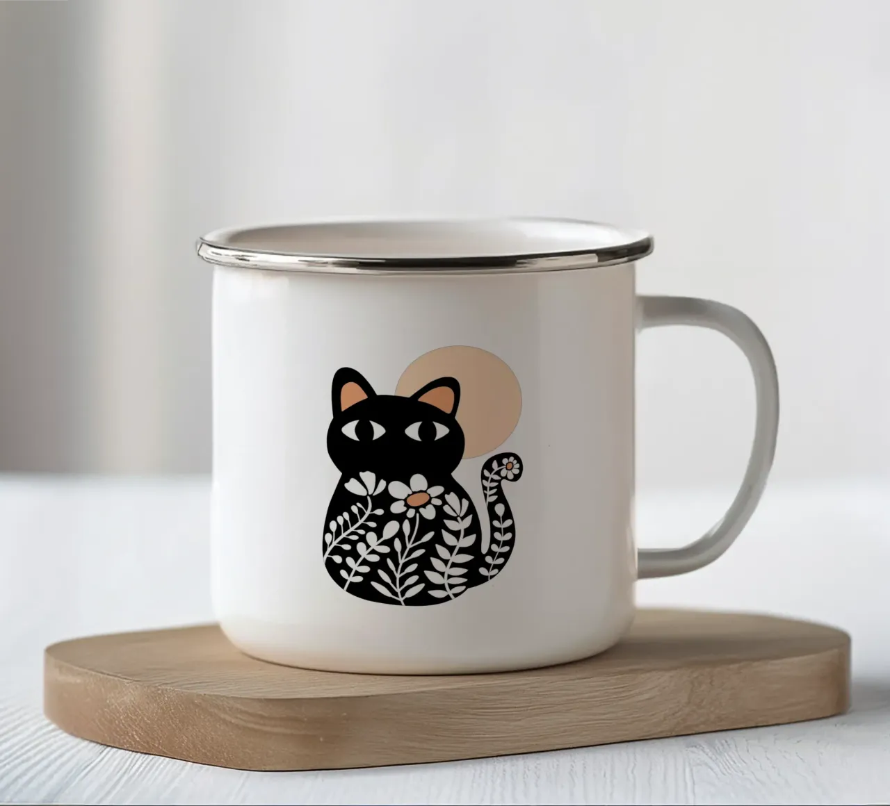 Gatto in fiore tazza in smalto da BAINAI