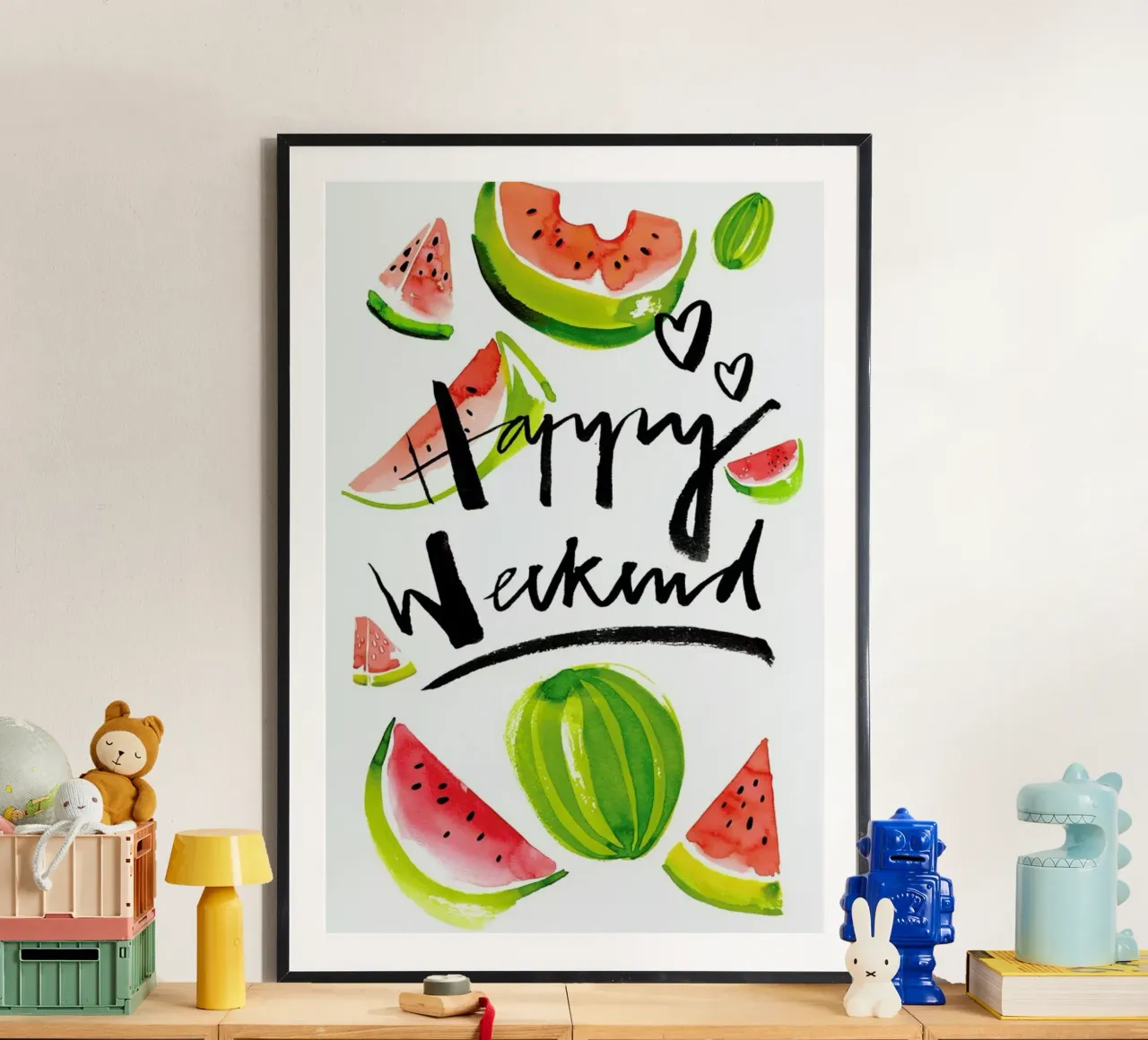 Happy Weekend poster con telaio in legno da Ekaterina Koroleva