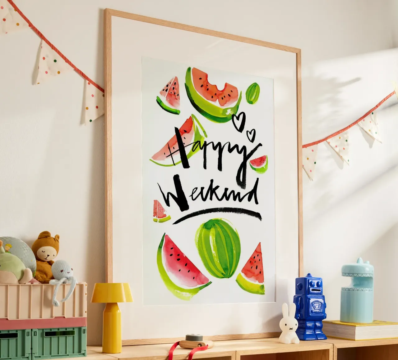 Happy Weekend poster con telaio in legno da Ekaterina Koroleva