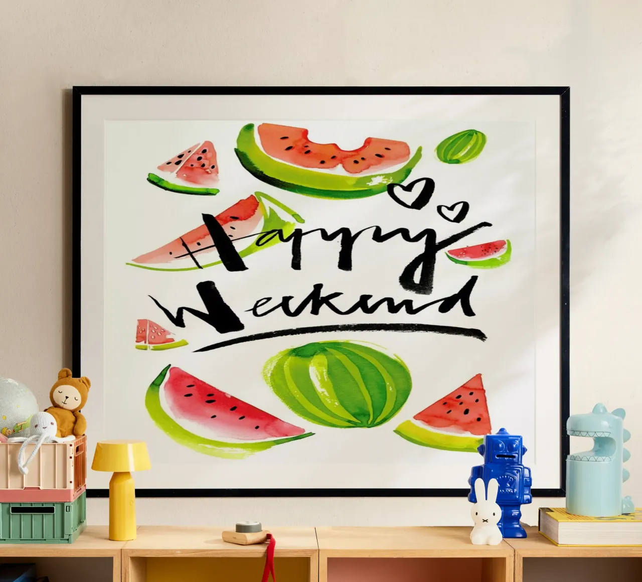Happy Weekend poster con telaio in legno da Ekaterina Koroleva
