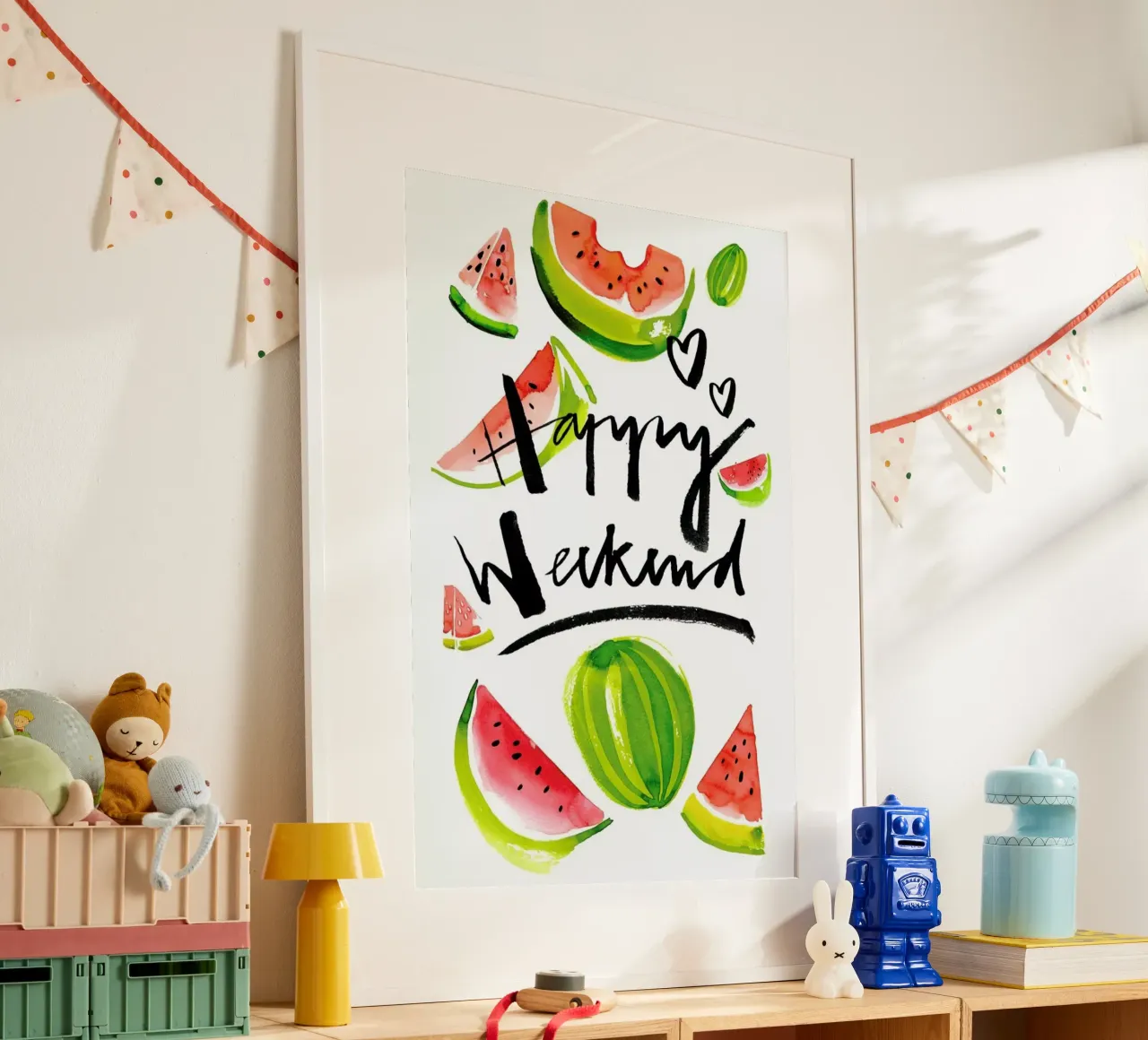 Happy Weekend poster con telaio in legno da Ekaterina Koroleva