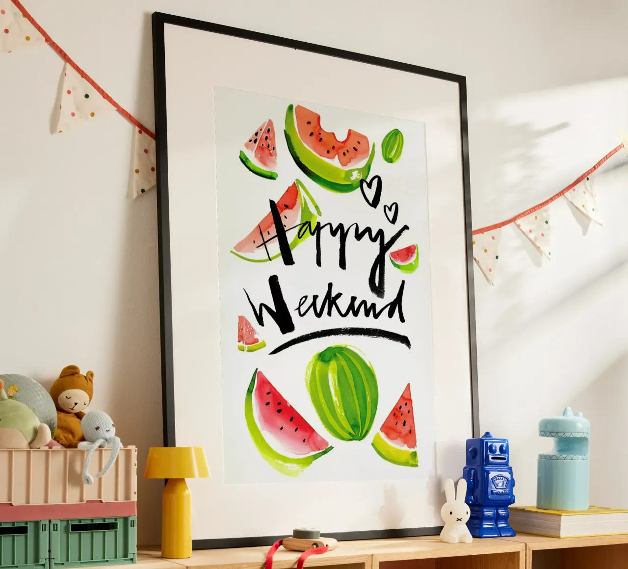 Happy Weekend poster con telaio in legno da Ekaterina Koroleva