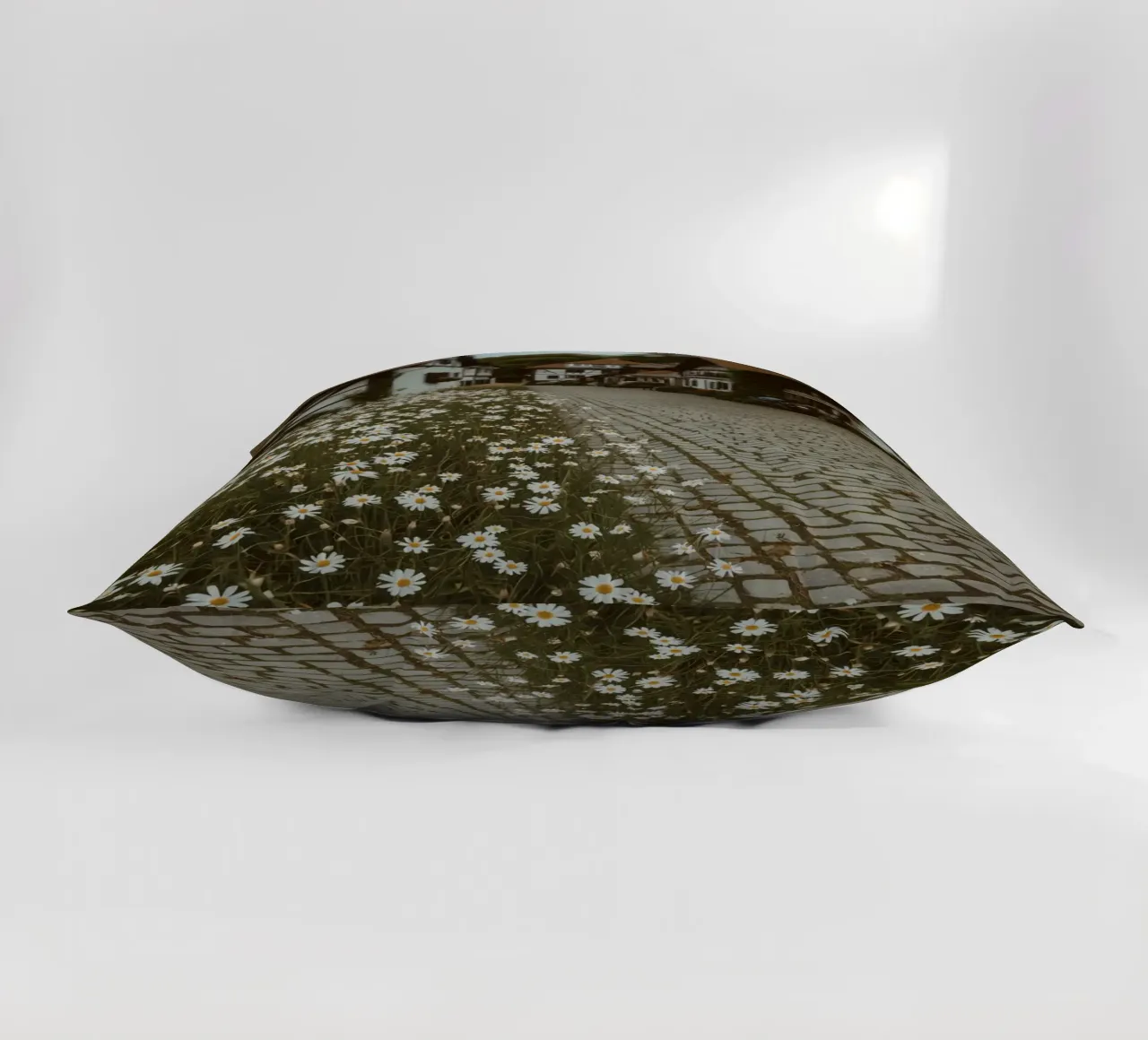 Cobblestone Path Lined with Autumn Trees and Houses decorative cushion by DesignDoodle