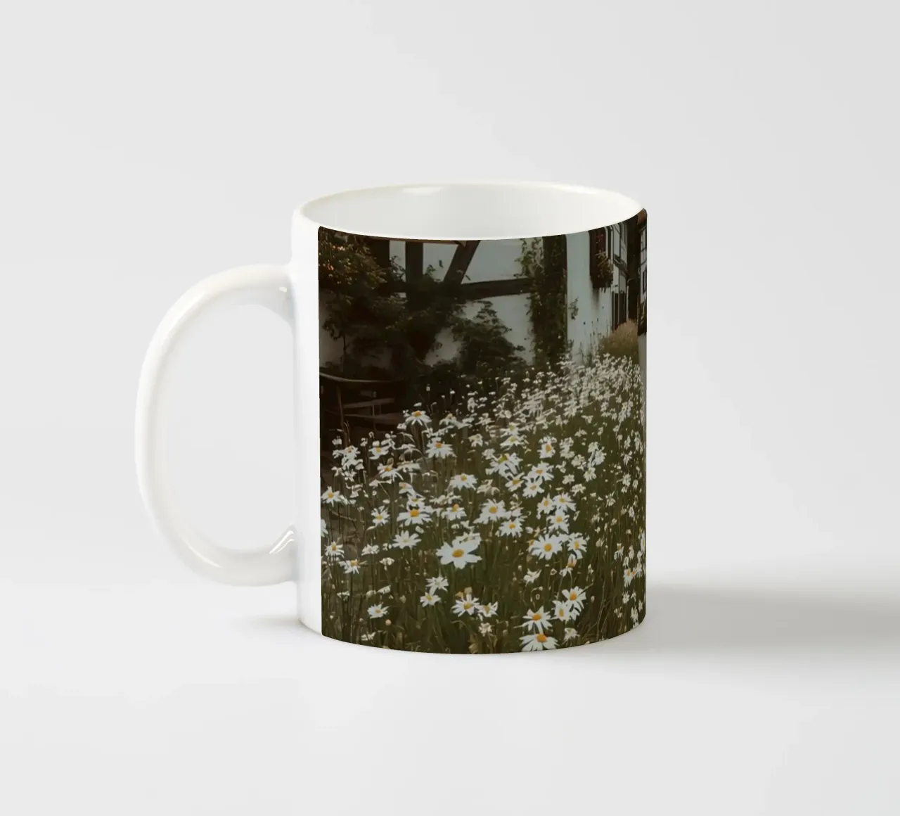Cobblestone Path Lined with Autumn Trees and Houses ceramic mug by DesignDoodle