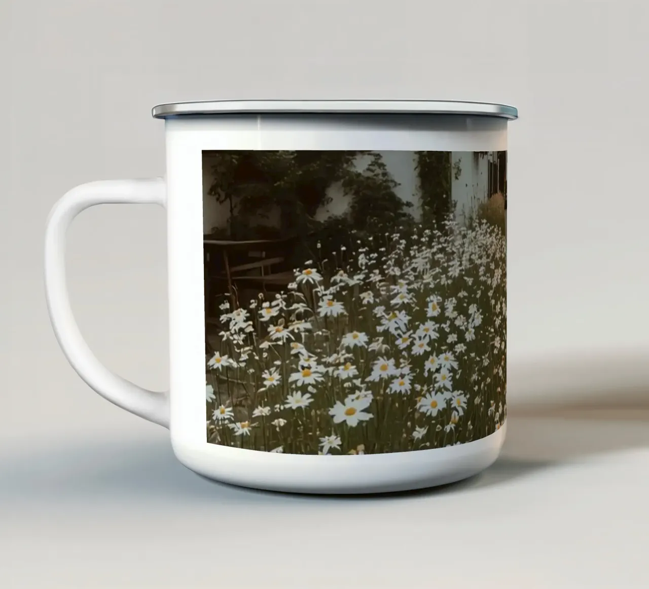 Cobblestone Path Lined with Autumn Trees and Houses enamel mug by DesignDoodle