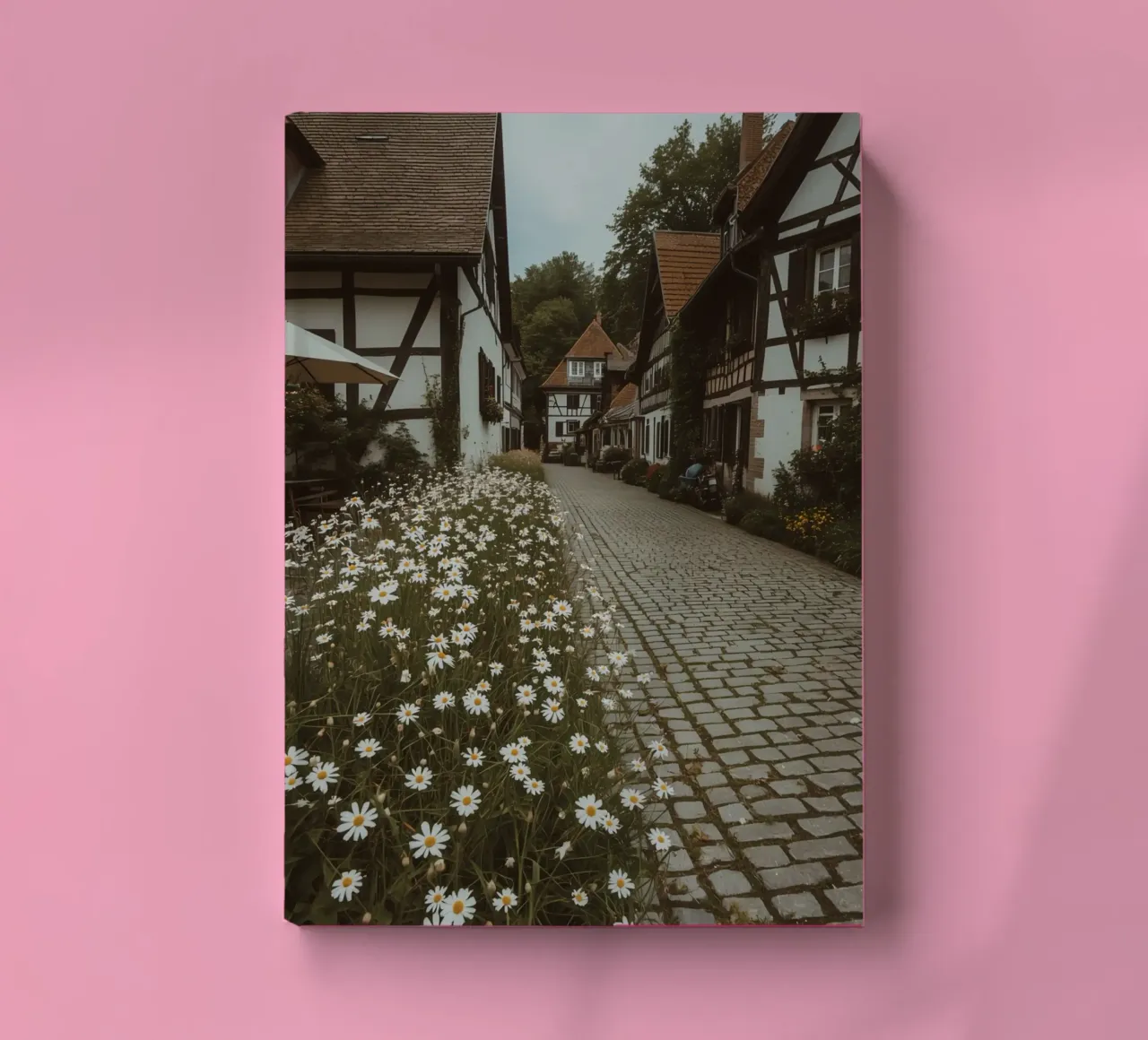 Cobblestone Path Lined with Autumn Trees and Houses notebook by DesignDoodle