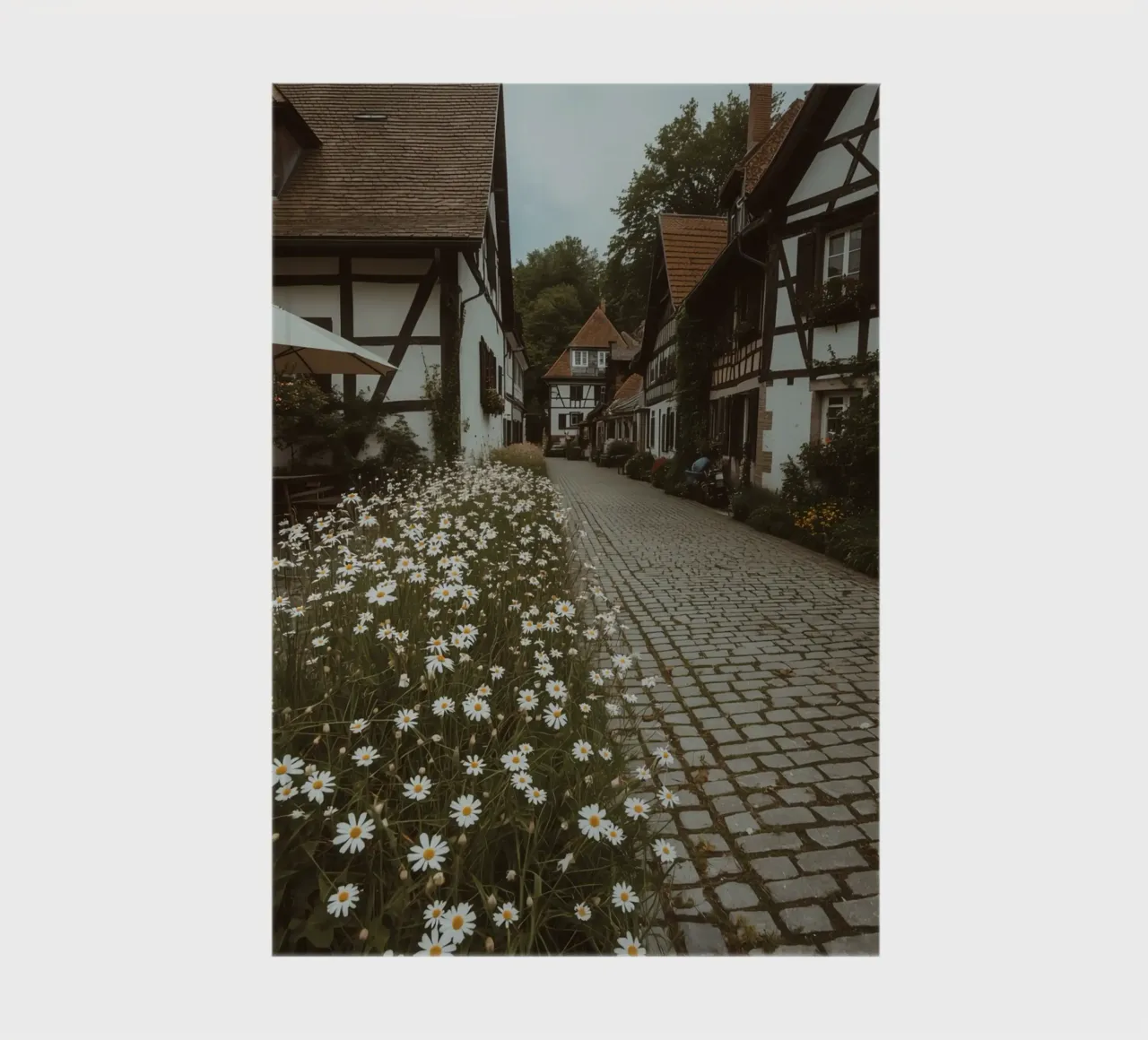 Cobblestone Path Lined with Autumn Trees and Houses notebook by DesignDoodle