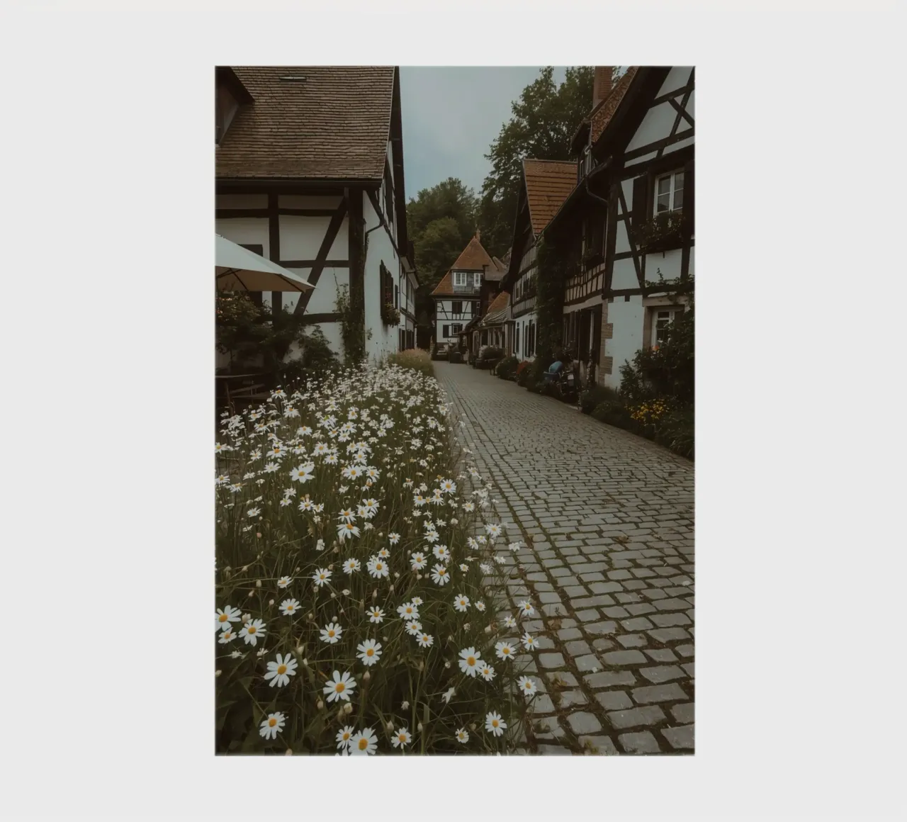 Cobblestone Path Lined with Autumn Trees and Houses notebook by DesignDoodle