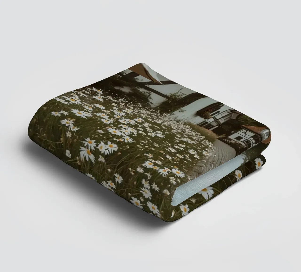 Cobblestone Path Lined with Autumn Trees and Houses towel by DesignDoodle