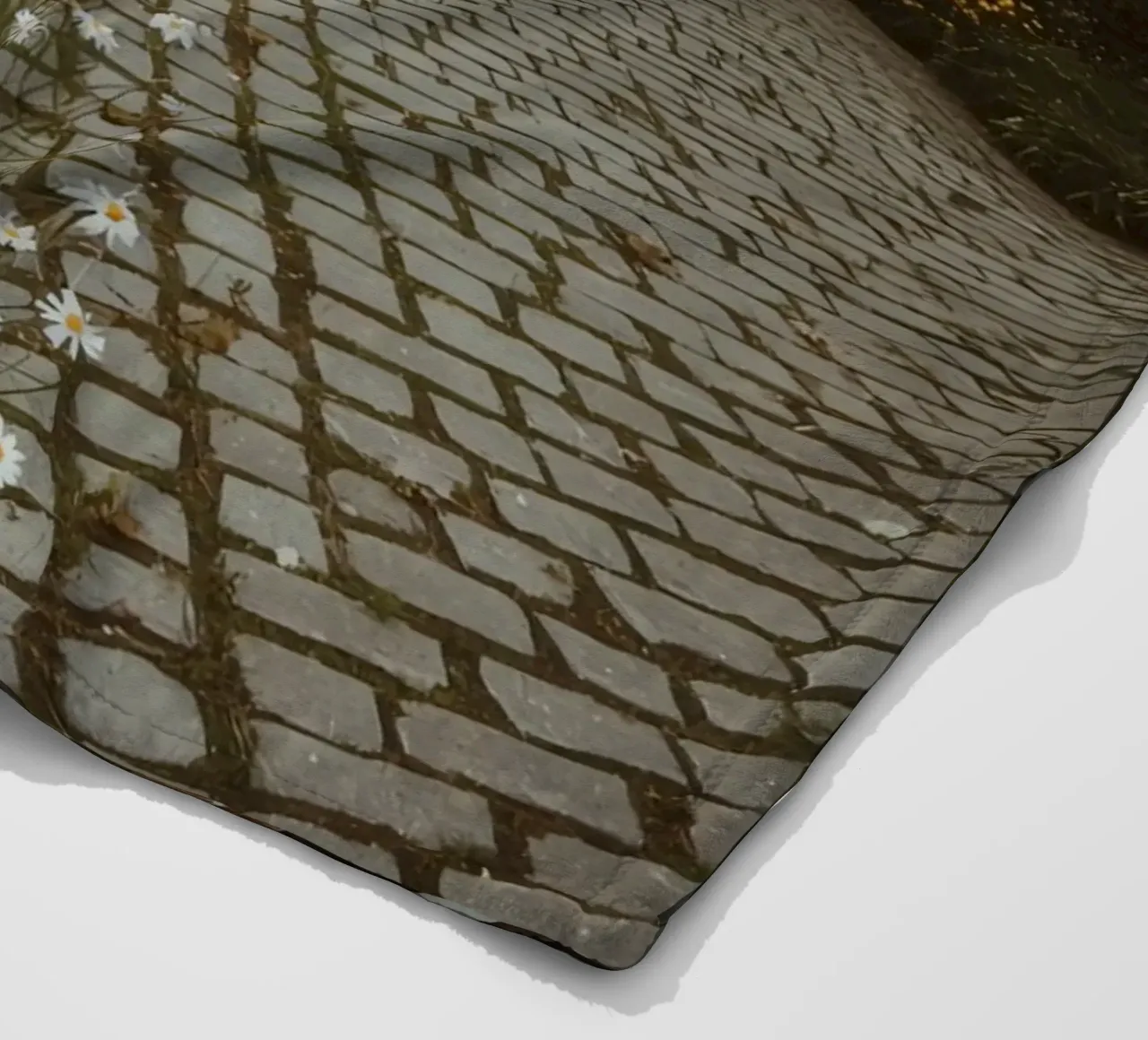 Cobblestone Path Lined with Autumn Trees and Houses fleece blanket by DesignDoodle