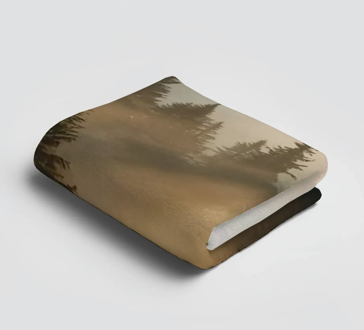 Coniferous Forest in Fog with Sunbeams towel by DesignDoodle