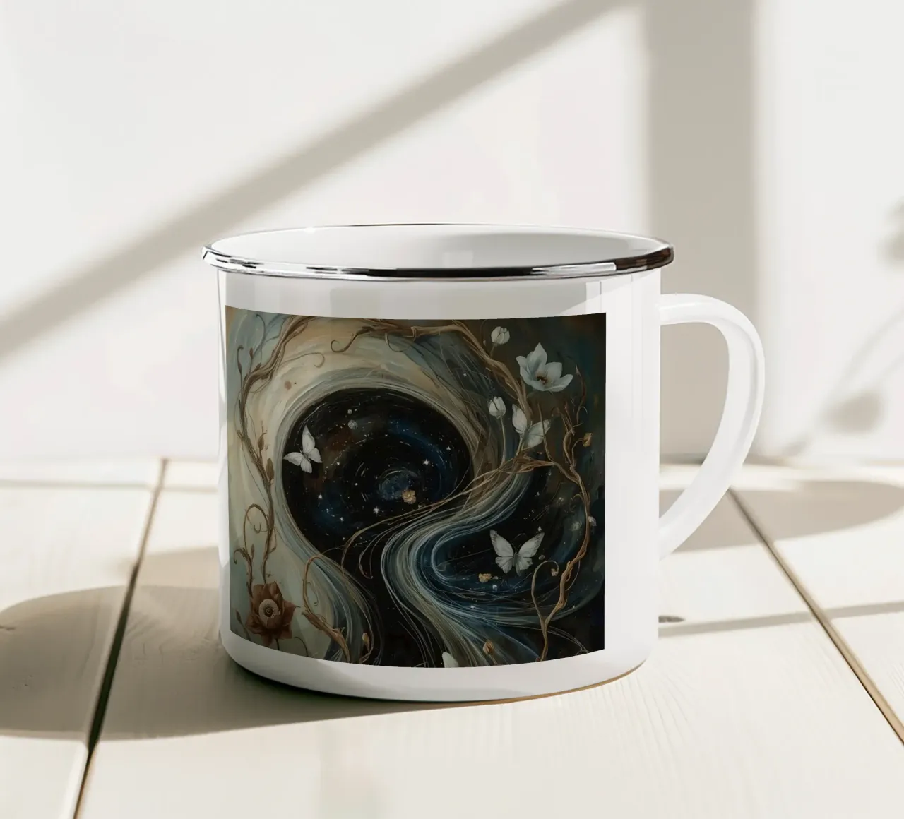 Vortice cosmico con Flora e Fauna tazza in smalto da DesignDoodle
