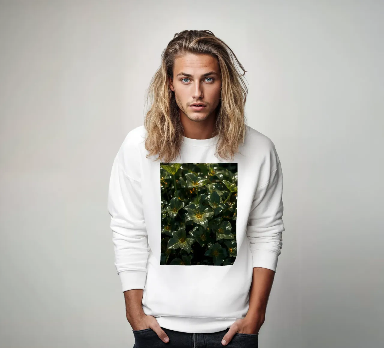 Fogliame verde scuro con fiori gialli a forma di stella. felpa da DesignDoodle