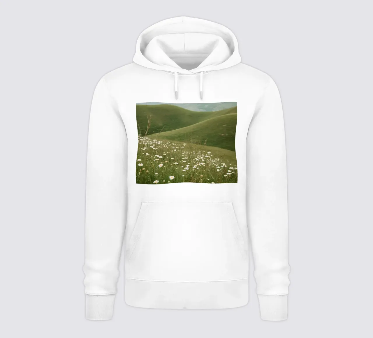Campo di margherite con colline ondulate felpa con cappuccio da DesignDoodle