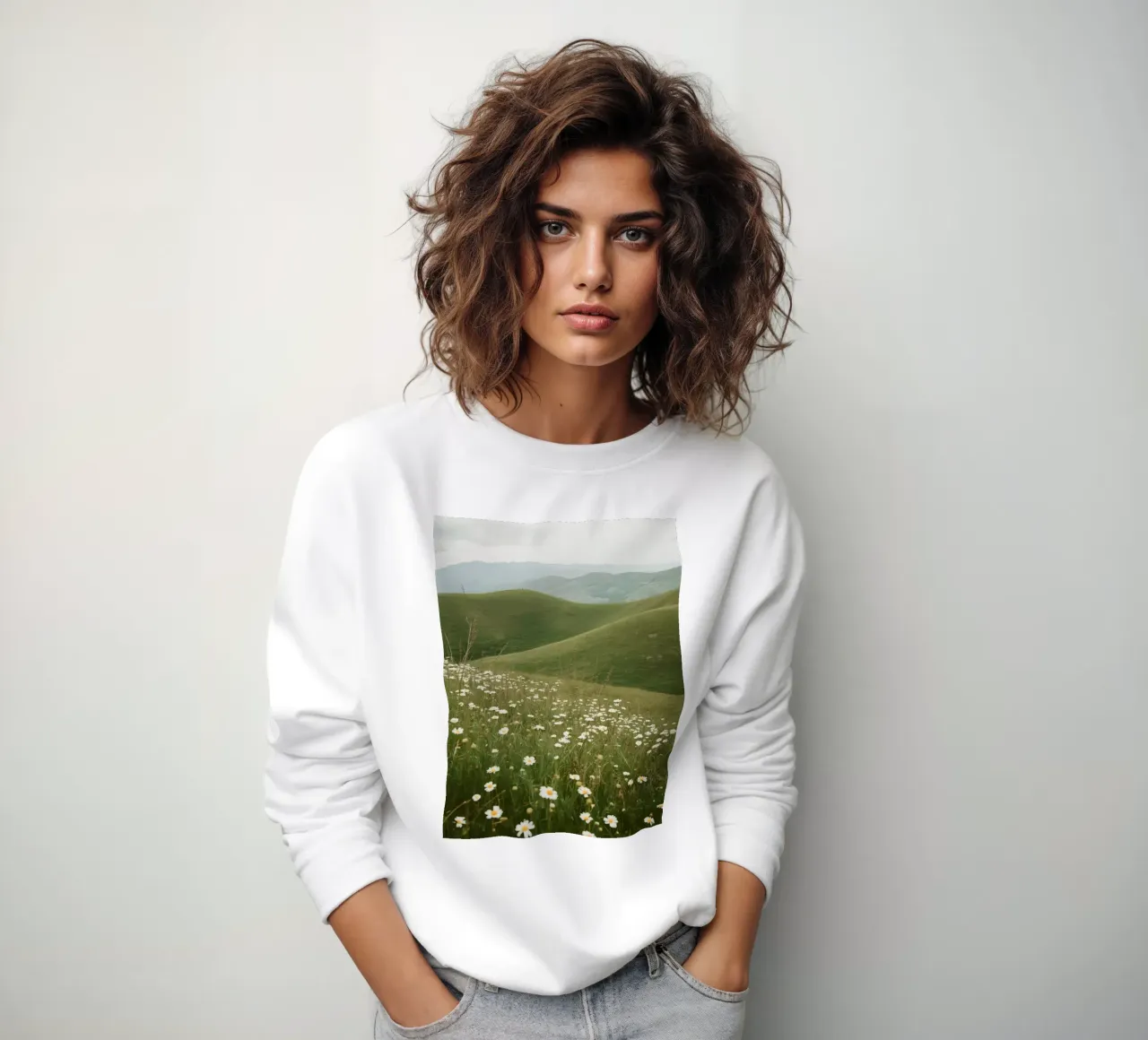 Campo di margherite con colline ondulate felpa da DesignDoodle