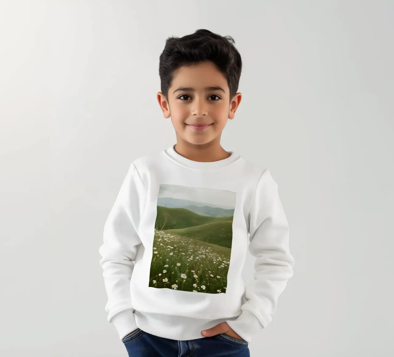 Campo di margherite con colline ondulate felpa bambino da DesignDoodle