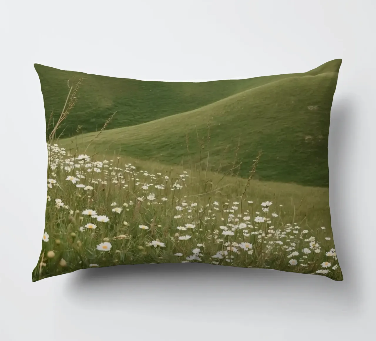Campo di margherite con colline ondulate cuscino da DesignDoodle