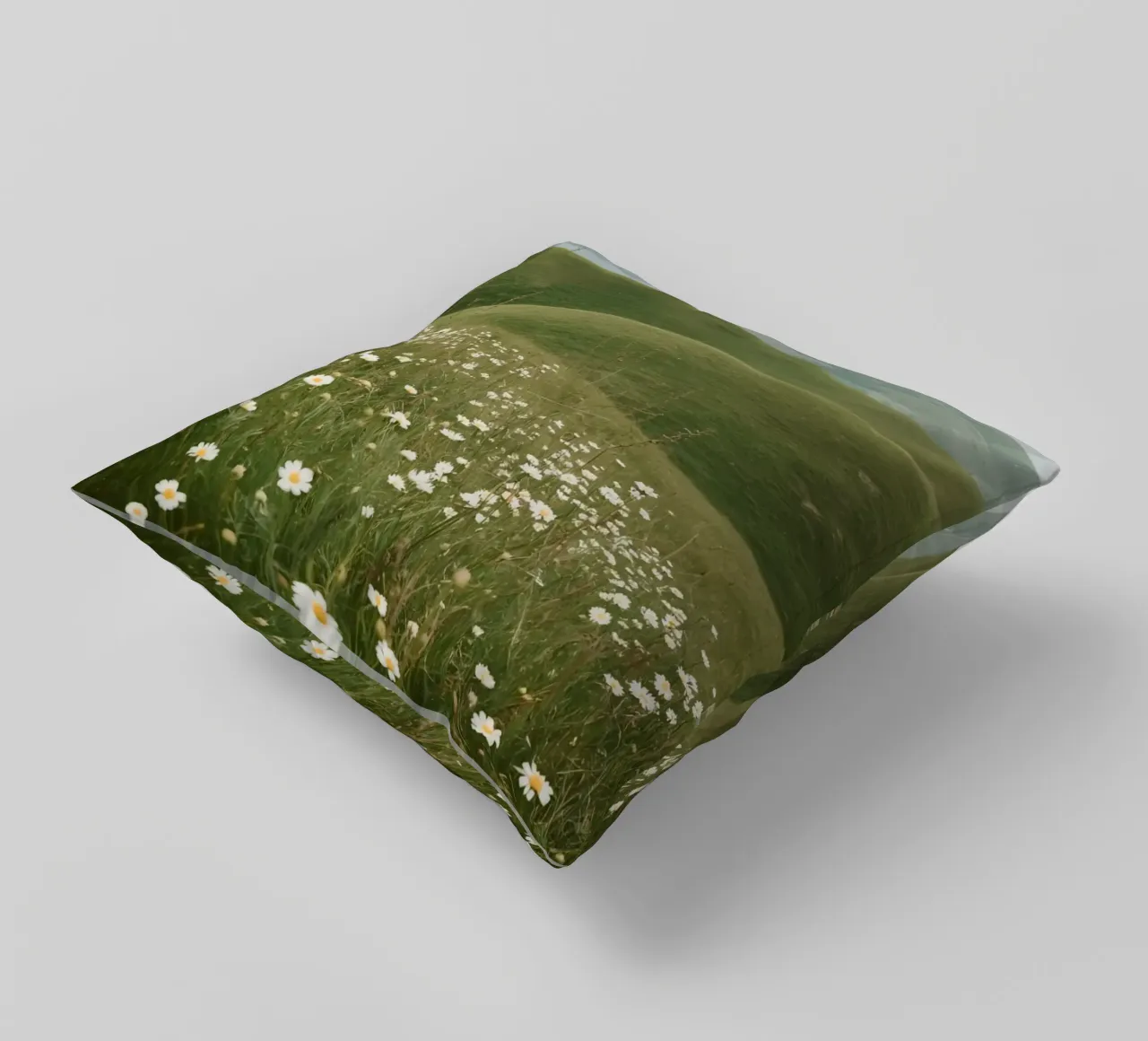 Campo di margherite con colline ondulate cuscino da DesignDoodle