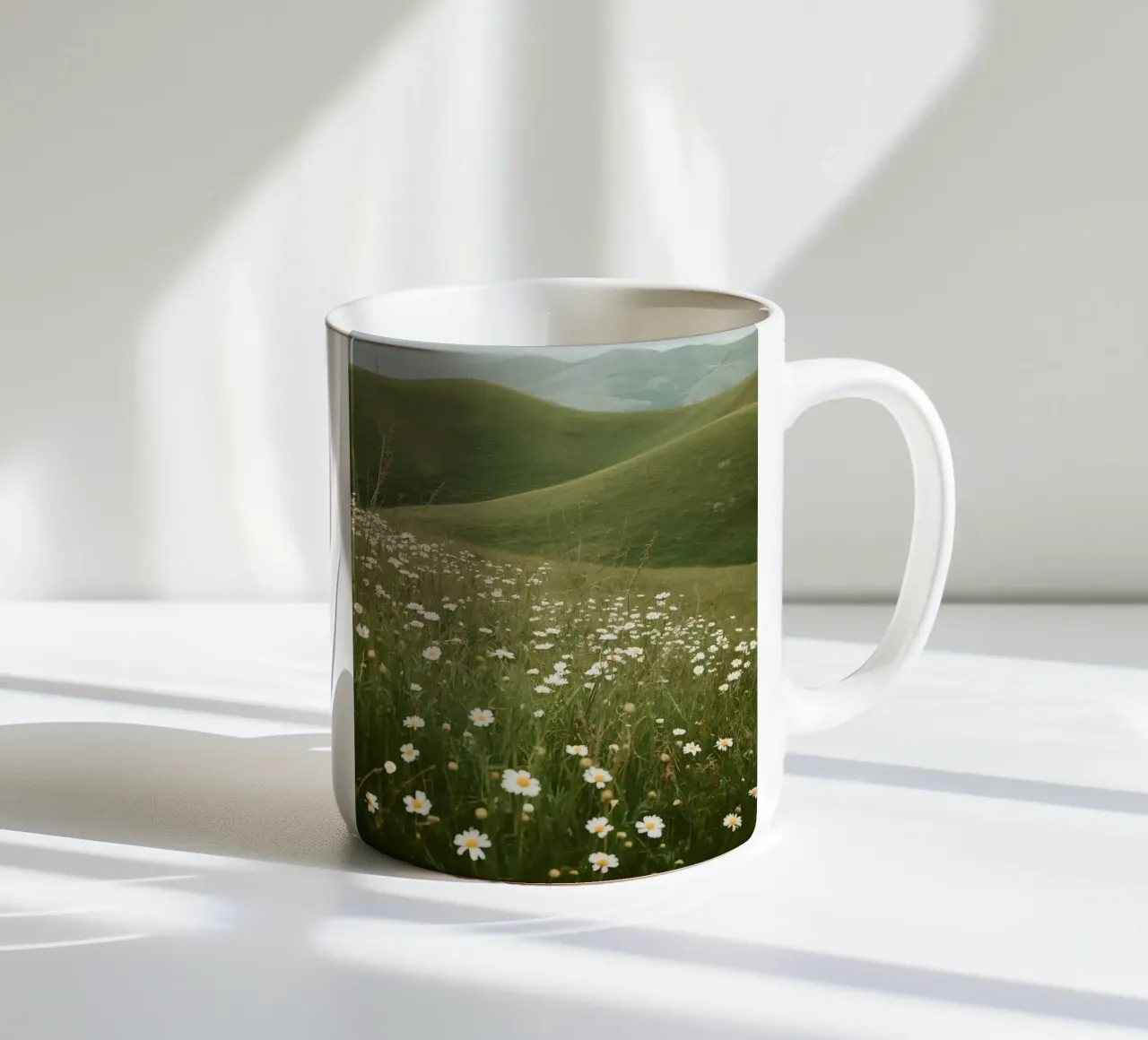 Campo di margherite con colline ondulate tazza in ceramica da DesignDoodle