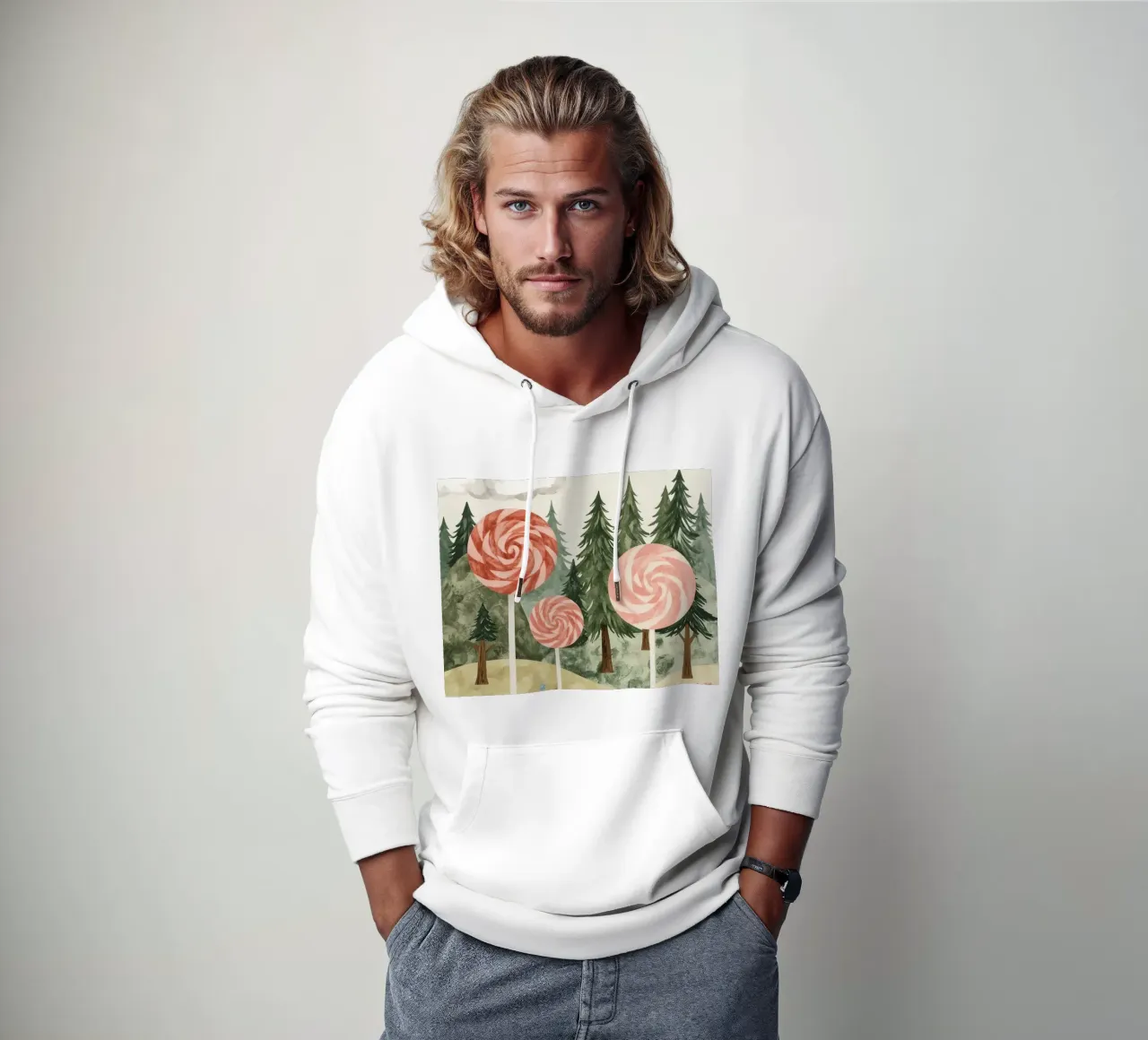 Paesaggio forestale con lecca-lecca e sole felpa con cappuccio da DesignDoodle