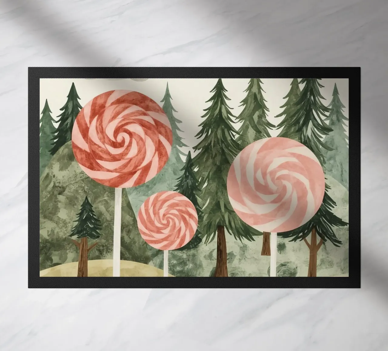 Paesaggio forestale con lecca-lecca e sole zerbino da DesignDoodle