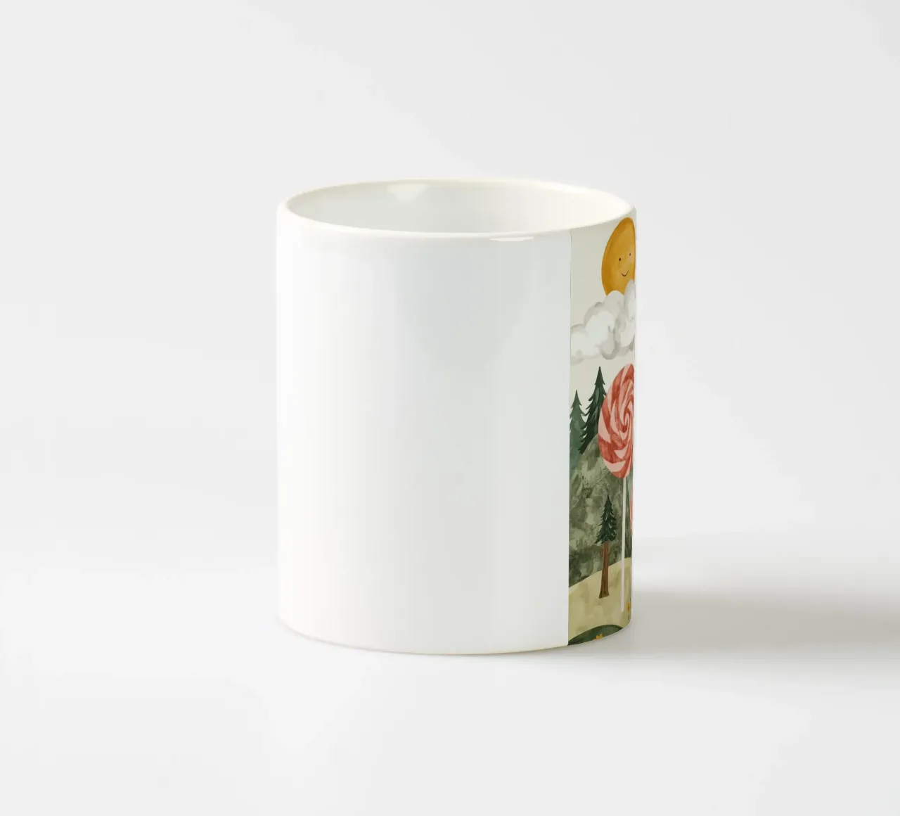 Paesaggio forestale con lecca-lecca e sole tazza in ceramica da DesignDoodle